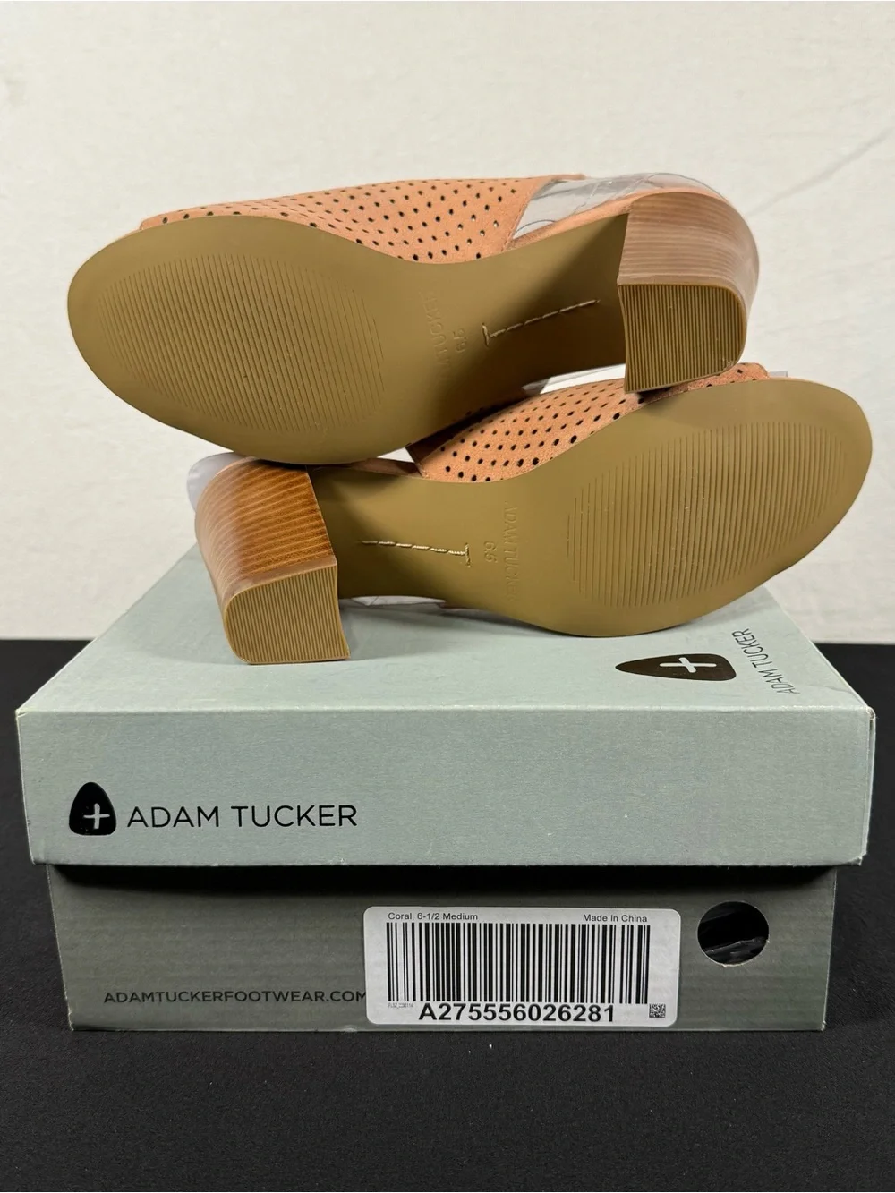 Adam Tucker Me Too Meridia Perforated Coral Suede Peep Toe Sandals NIB Size 6.5